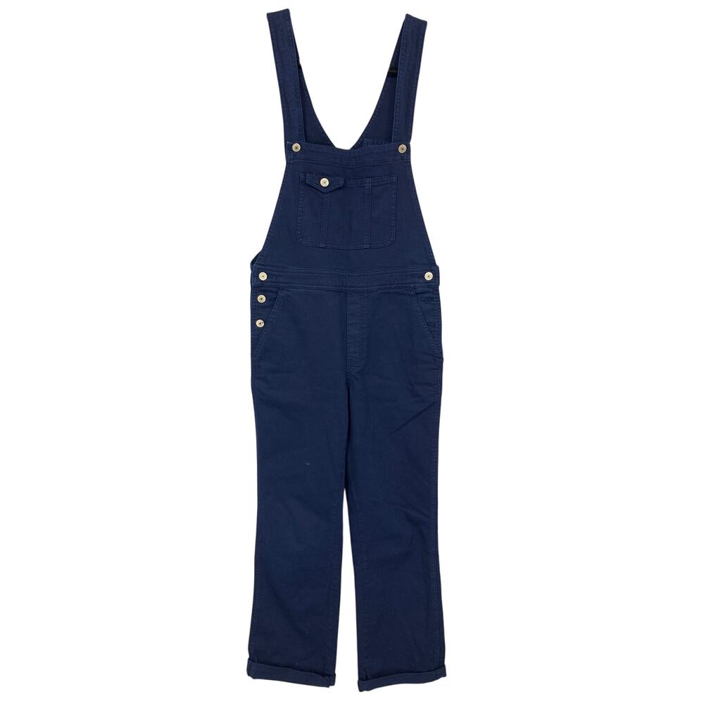Mango Straight Leg Cropped Denim Overalls Womens Size XS Dark Blue Stretch